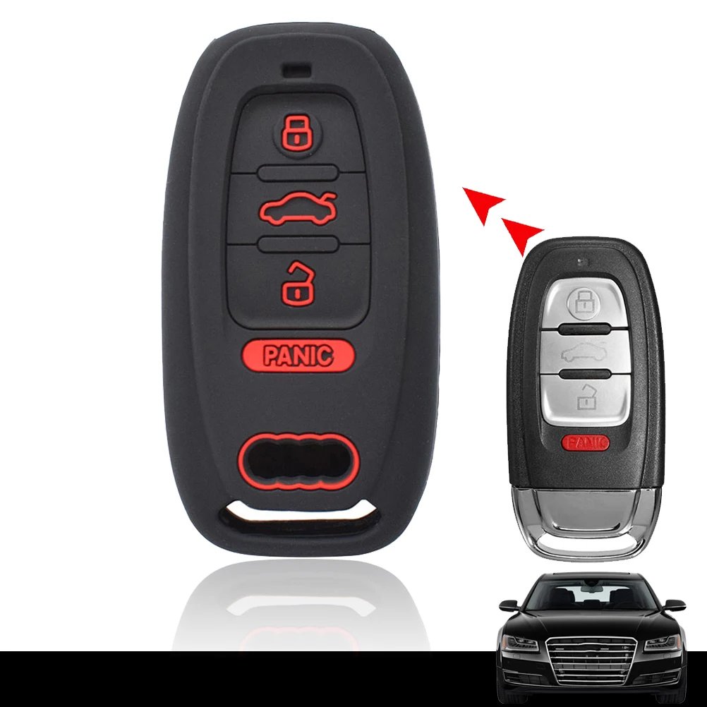 

Силиконовый чехол для автомобильного ключа для Audi A3 A4 A5 A6 A7 A8 Q5 S4 S5 S6 3-кнопочный бесключевой пульт дистанционного управления, смарт-брелок, кольцо-держатель