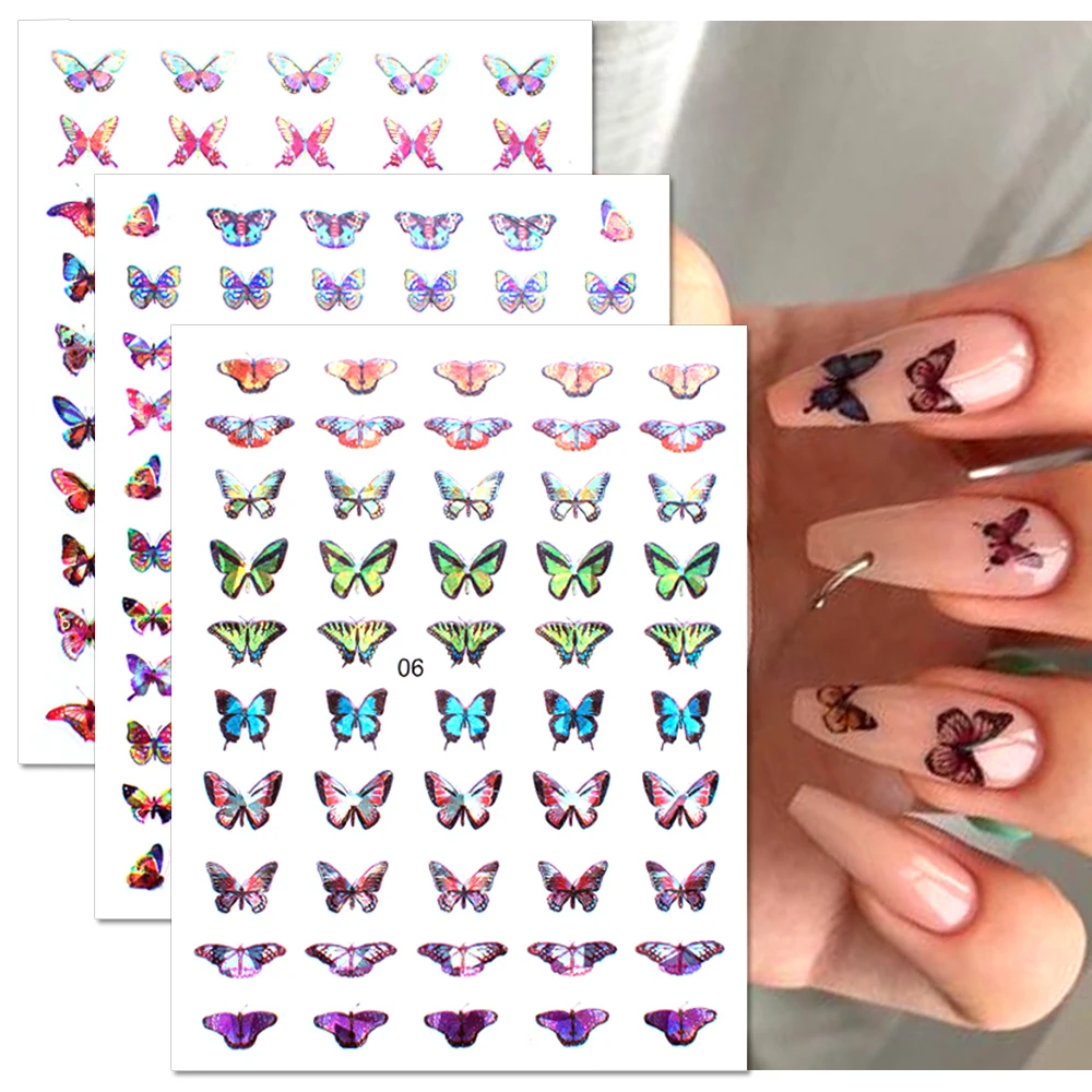 

Laser Bronzing 3D Butterfly Nail Art Stickers Self Adhesive Sliders Colorful DIY Nail Transfer Decals Foils Wraps Decor Manicure