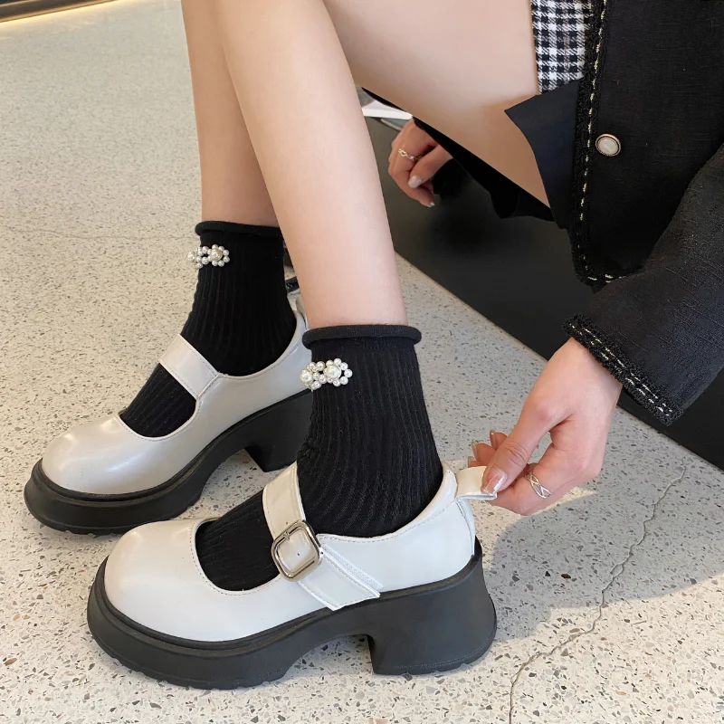 

Женские туфли на толстой подошве, Туфли Мэри Джейн в стиле ретро, Классические однотонные японские Туфли с круглым носком и пряжкой, 2023