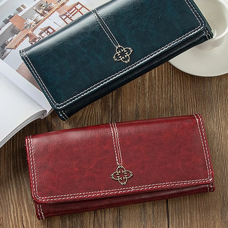 

Women Long Wallet Female PU Leather Handy Money Purse High Capacity Clutches Bag Hasp Passport Cell Phone Coin Purse Card Holder