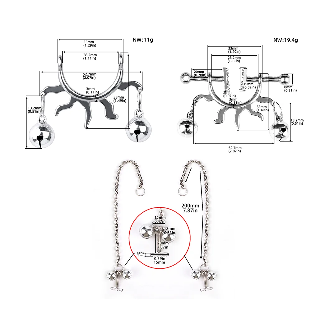 Ослепительный зажим для сосков LUUK из нержавеющей стали с цепочкой Регулируемый