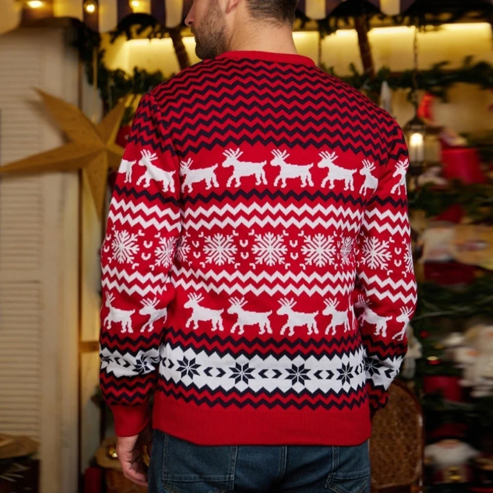 Новые зимние рождественские свитера модные вязаные пуловеры с круглым вырезом и