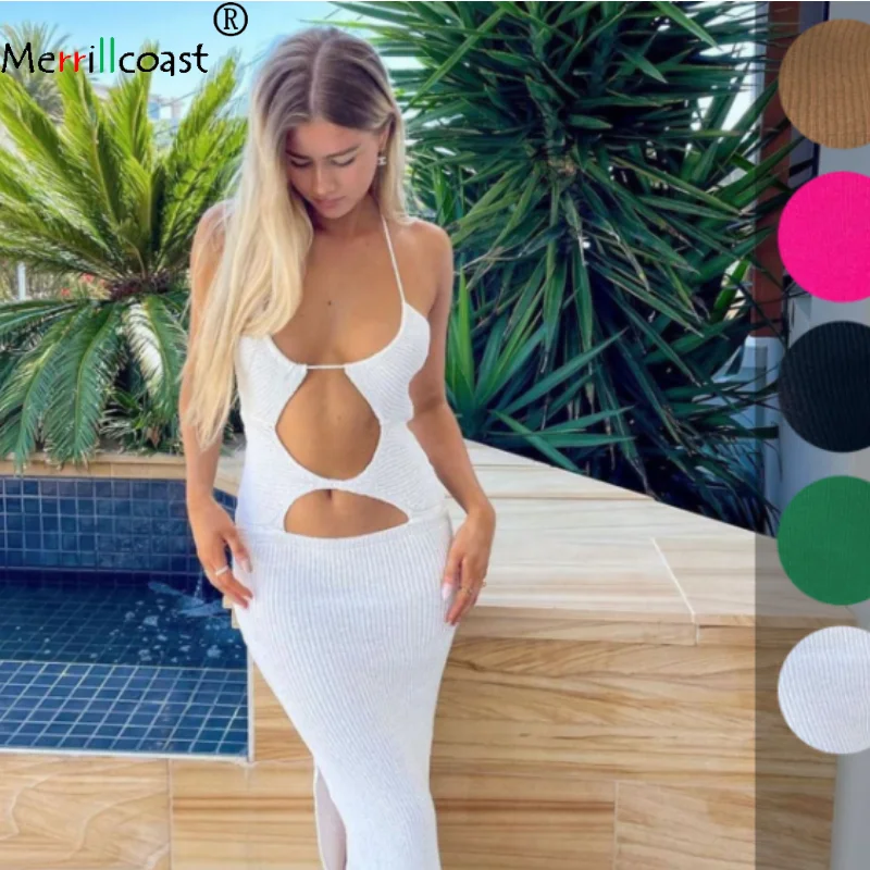 Купи High Quality Knitted Slip Dress Backless Tank Jurk Sexy Vestidos Mujer Spring Summer Dresses White Long Elbise Brown Kleider за 821 рублей в магазине AliExpress