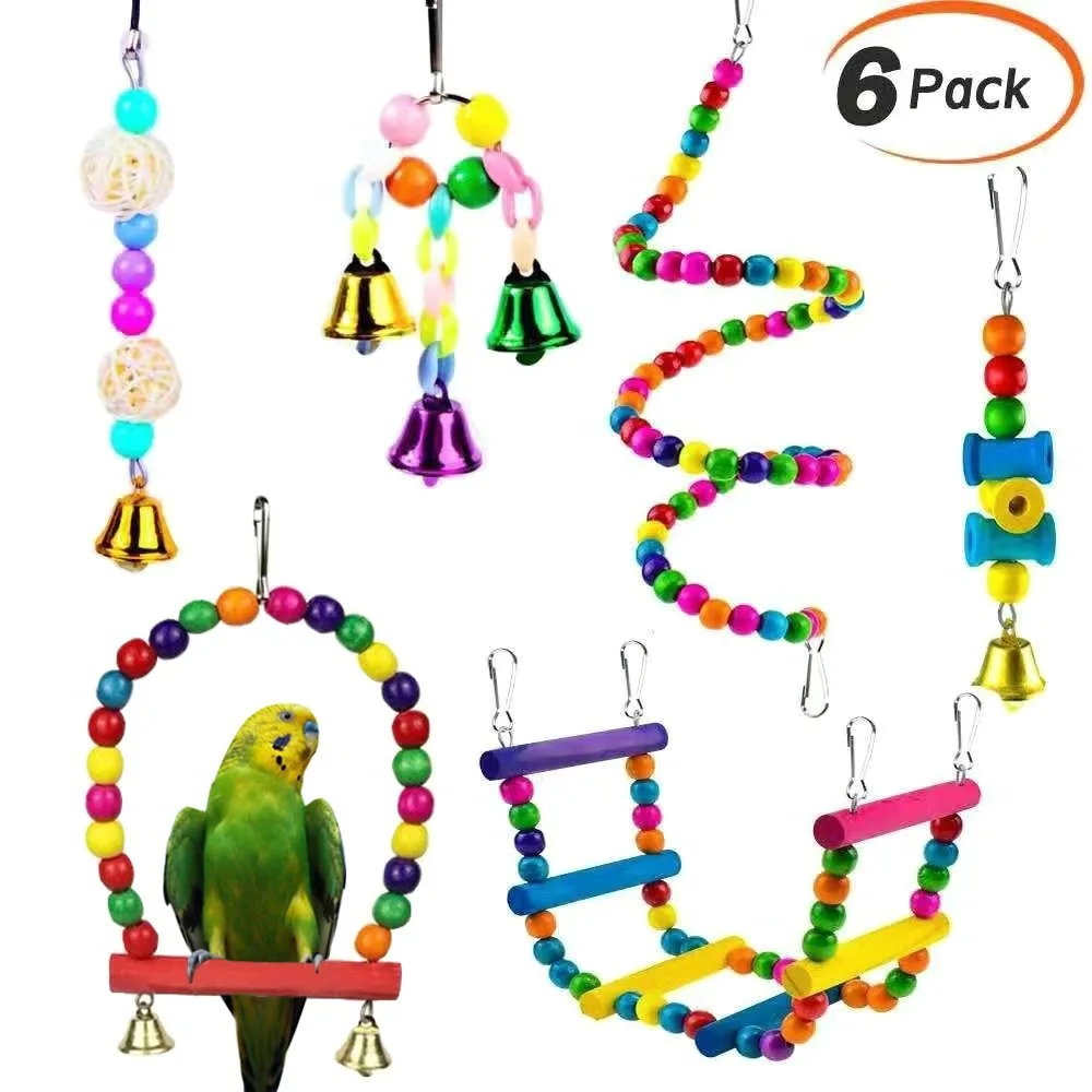 

Wooden parrot combination toy set toy 6-Piece bird toy set