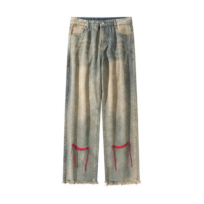 Ripped Jeans Men and Women's Same Style High Street Hip-hop Straight Pants Men Ripped Jeans Y2k Retro Pants Jeans Jeans for Men