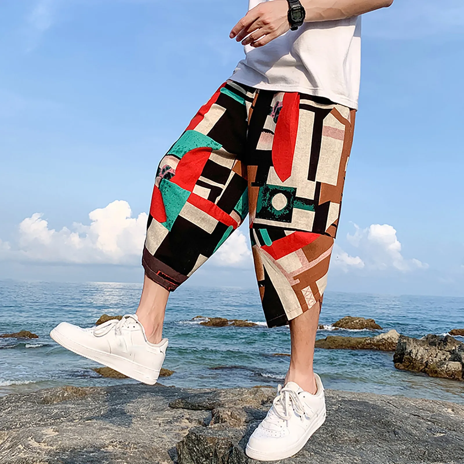 

Men's Cotton-Linen Loose Casual Lightweight Elastic Waist Pants Home Pants