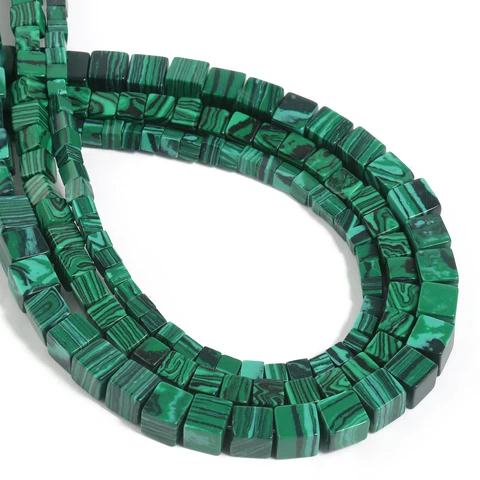 ГМB724 Малахитовые бусины квадратные 4/6/8 мм