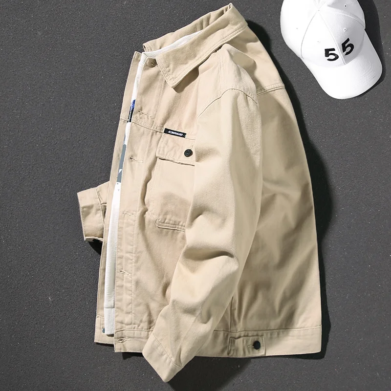 

Handsome Khaki Loose Fall New Clothes Korean Style Casual Workwear Jacket plus Size Coat Men's Denim