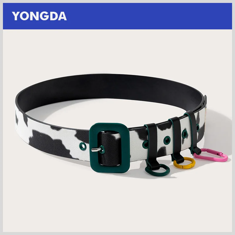 

Женские дизайнерские ремни из искусственной кожи с коровьим узором и пряжкой с цветным кольцом