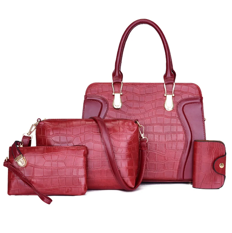 

Комплект женских сумок через плечо из 4 предметов, сумки-тоуты на ремне, кошелек, женская сумка с крокодиловым узором