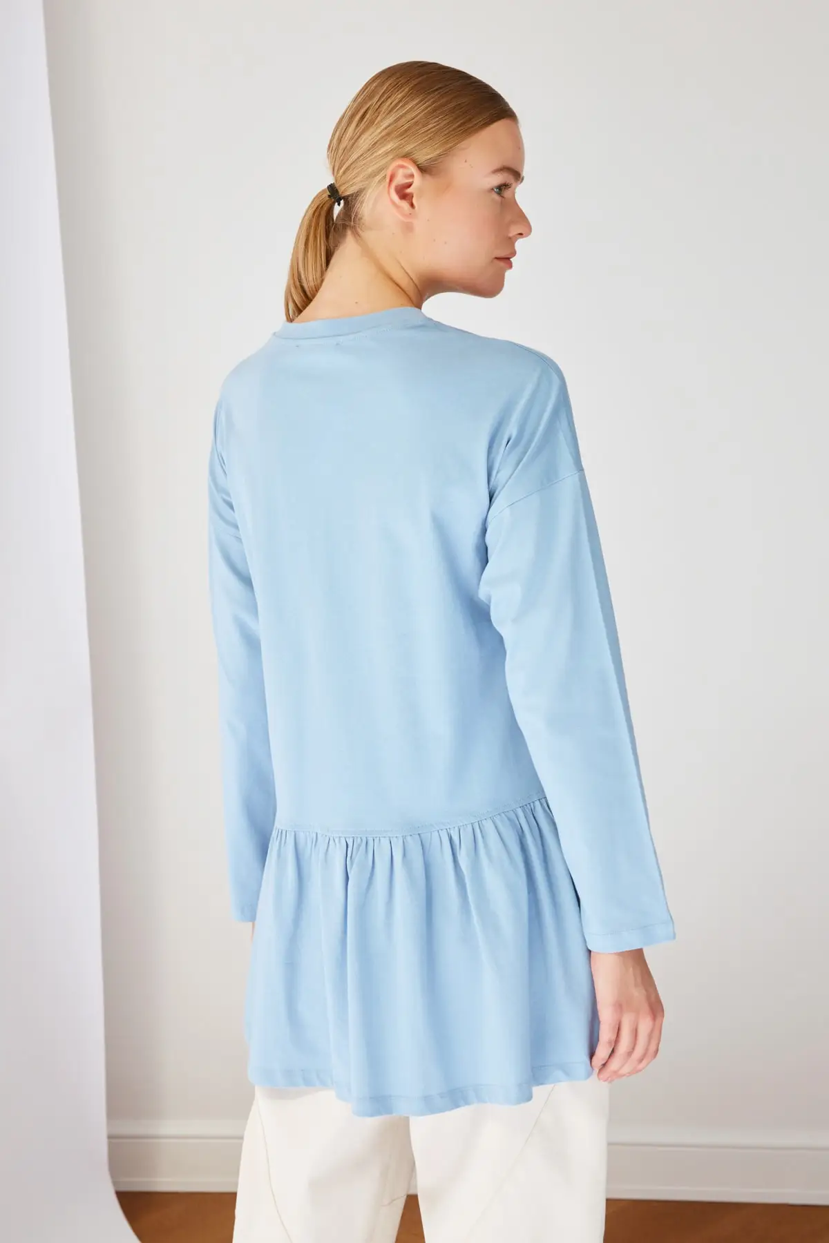 

Blue Knit Ruffled Tunic Muslim Tunic 2021 Fashion
