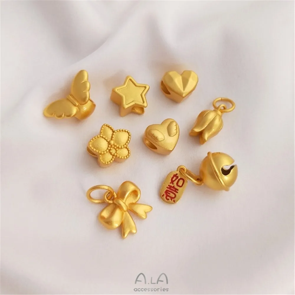 

Strong color gold heart, five-pointed star, large hole, separated bead bow, flower bud bell pendant, DIY pendant accessories