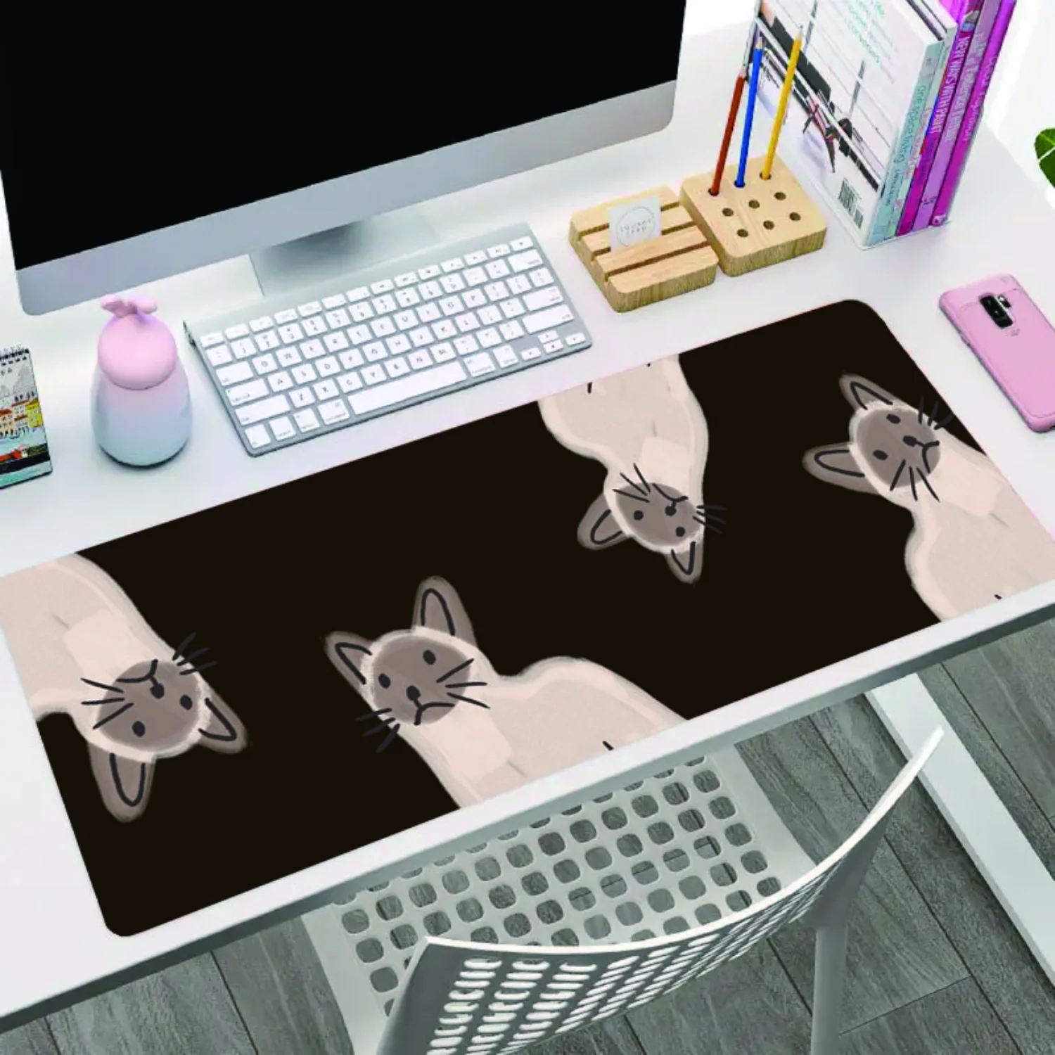 Большой игровой коврик для мыши с милым сиамским котом нескользящий