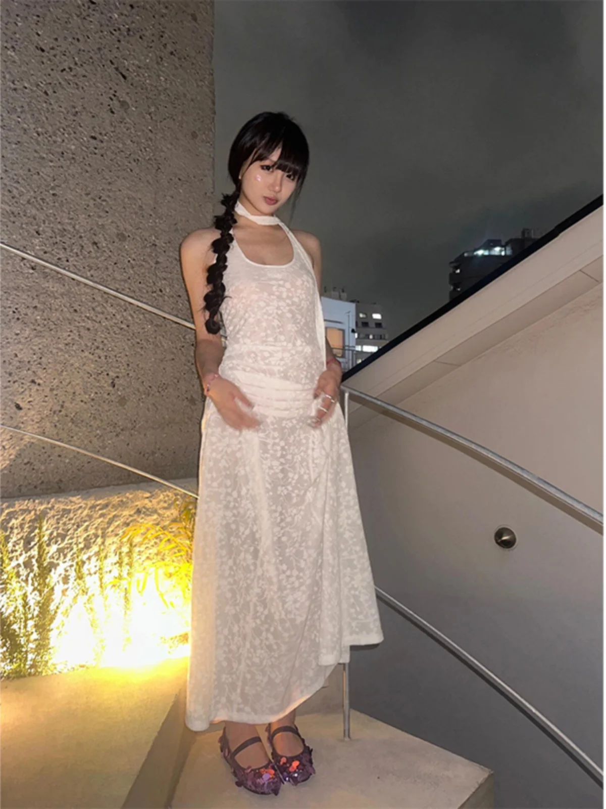 Женское летнее жаккардовое платье легкое Прозрачное с отложным воротником без