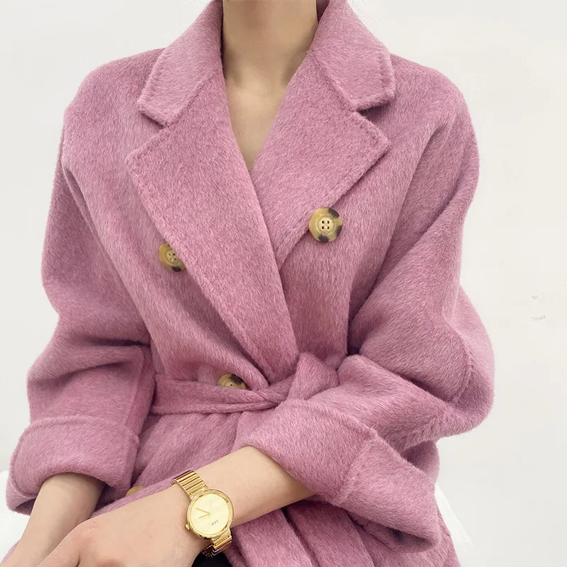 Женское двустороннее кашемировое шерстяное пальто ручной работы с воротником