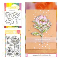peony september birth flower 2022 new clear stamps and metal cutting dies for diy craft making greeting card scrapbooking
