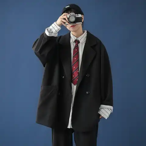 Пиджак Женский свободного кроя, модная офисная одежда, двубортный костюм, однотонный черный пиджак оверсайз, 2021