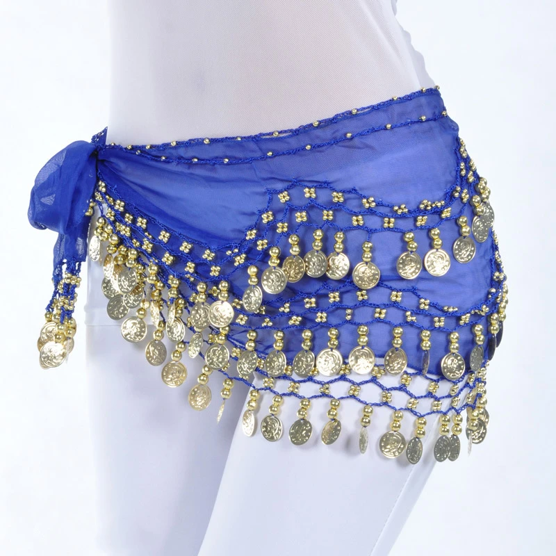 

Ｗomen Indian Belly Dance Waist Chain Belt Waist Hip Scarf Chiffon Dance Skirt Gold And Silver Coin Waist Chain Belly Dance Dress