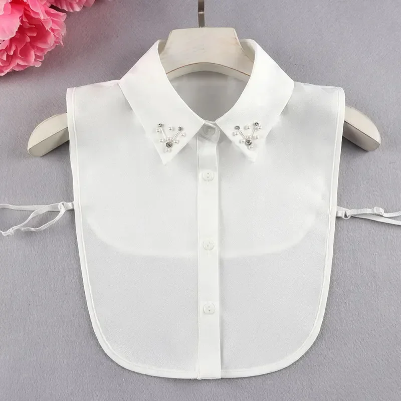 

Корейские бусины ручной работы, искусственный воротник для женщин, осенний свитер, рубашка, облегающий воротник, Деловая блузка с ложным воротником