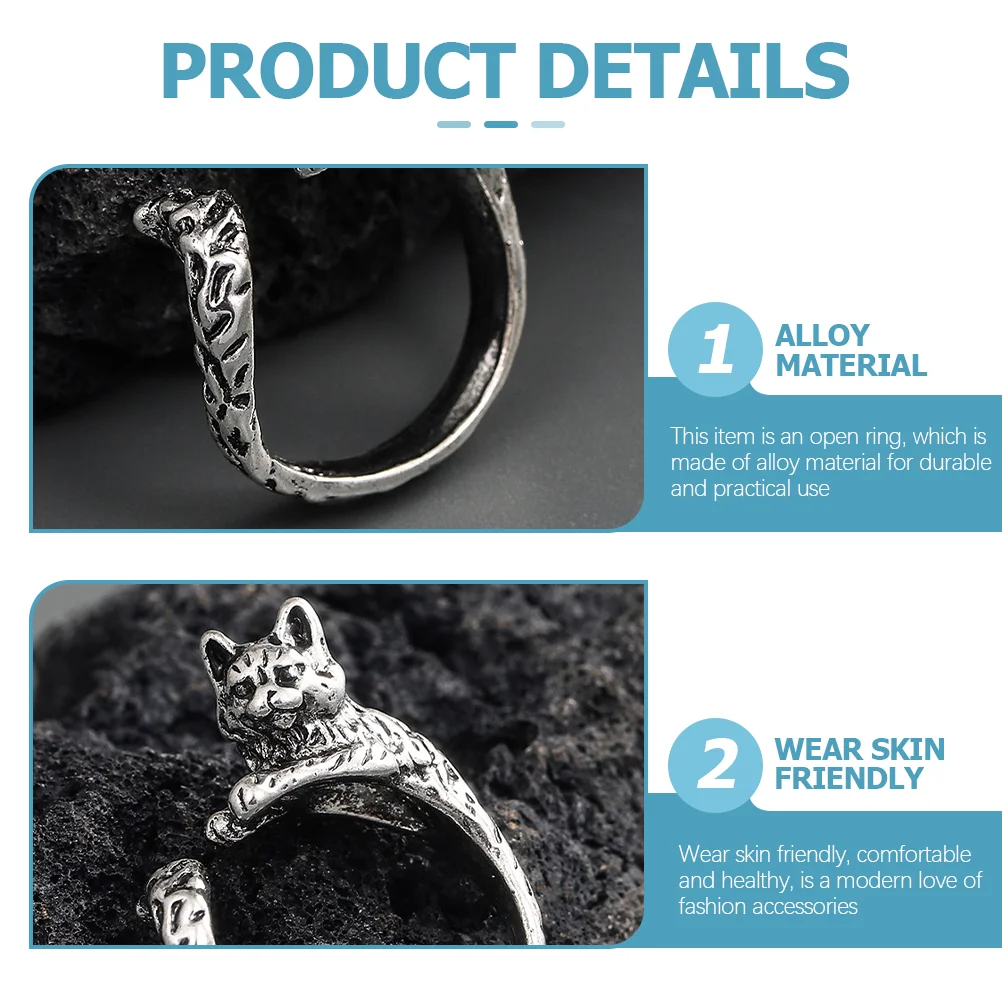

Cat Ring Silver Open Gift Vintage Finger Personalized Cool Ornament Adjustable Rings Jewelry Fashionable