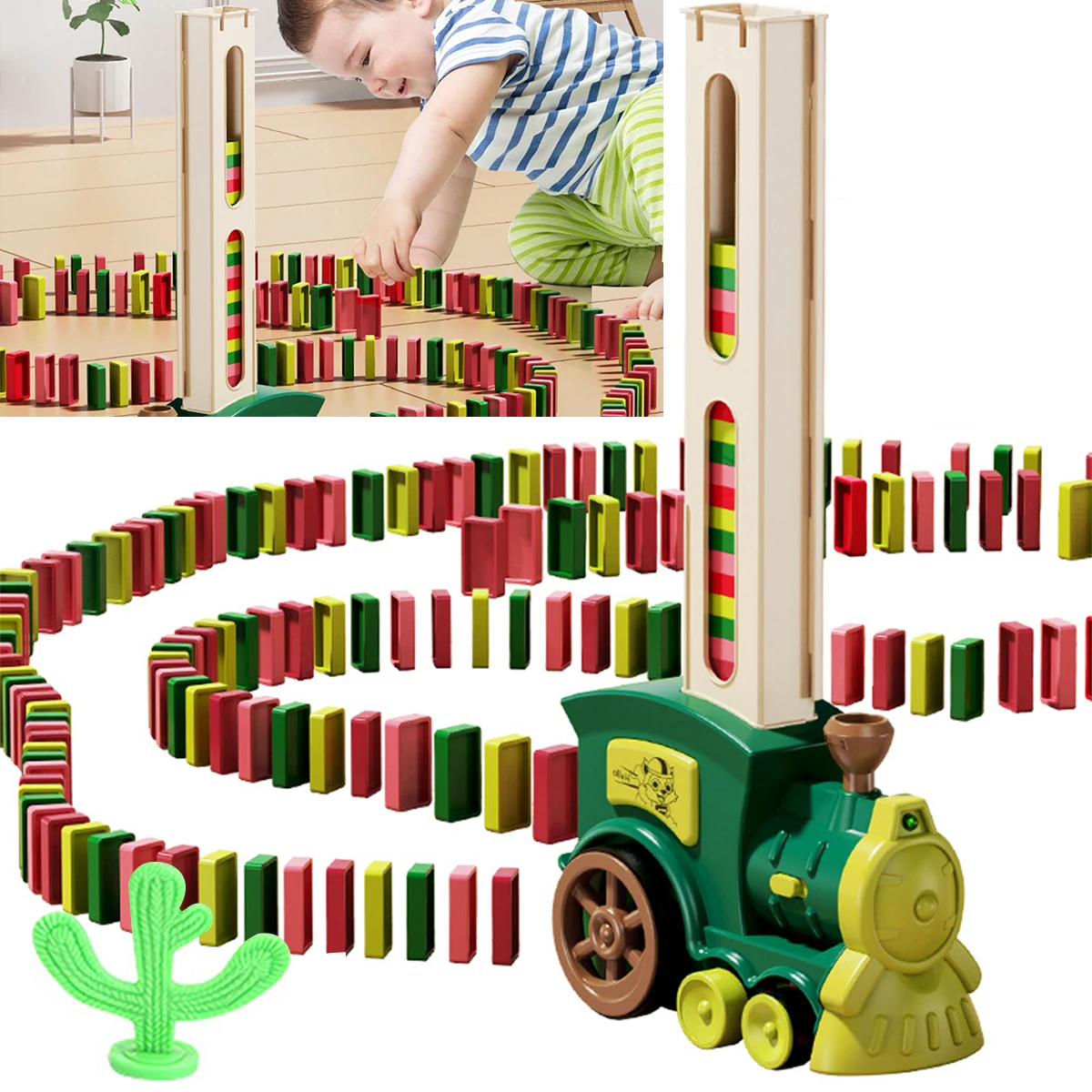 

60 Pcs Domino Train Set Fun and Colorful Dominos Train Blocks Set with Realistic Sound Automatic Domino Brick Laying Toy Train