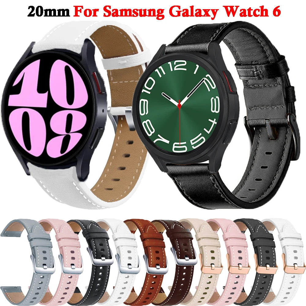 

Ремешок кожаный для Samsung Galaxy Watch 6 Classic, браслет для Samsung Galaxy Watch 6 4 5 40 мм 44 мм, 20 мм, 47 мм 43 мм