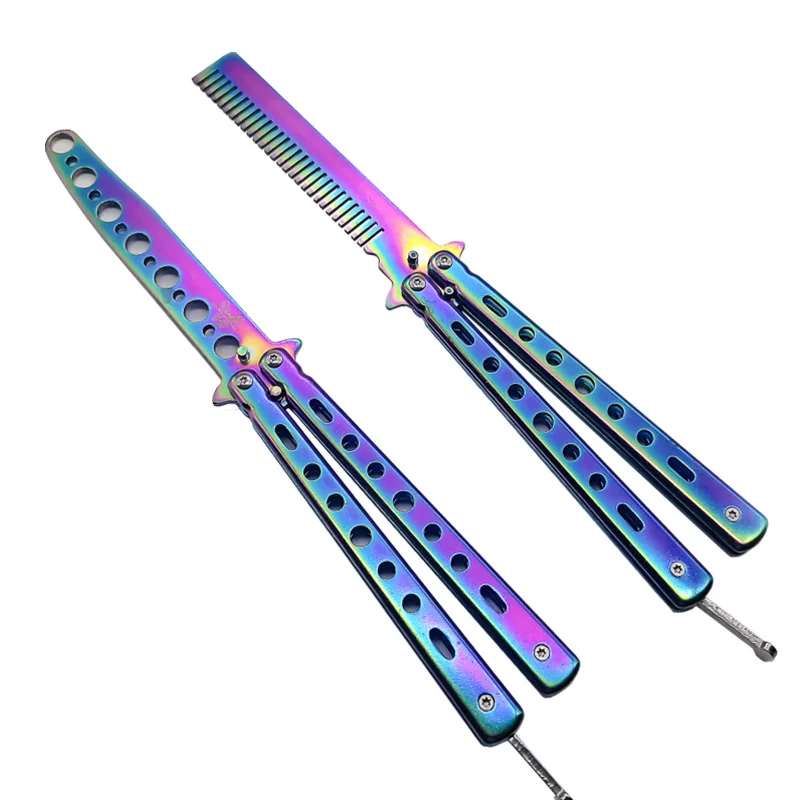 Portable Folding Butterfly Knife Comb CSGO Trainer Stainless Steel Pocket Practice Knife Training Tool for Outdoor Games