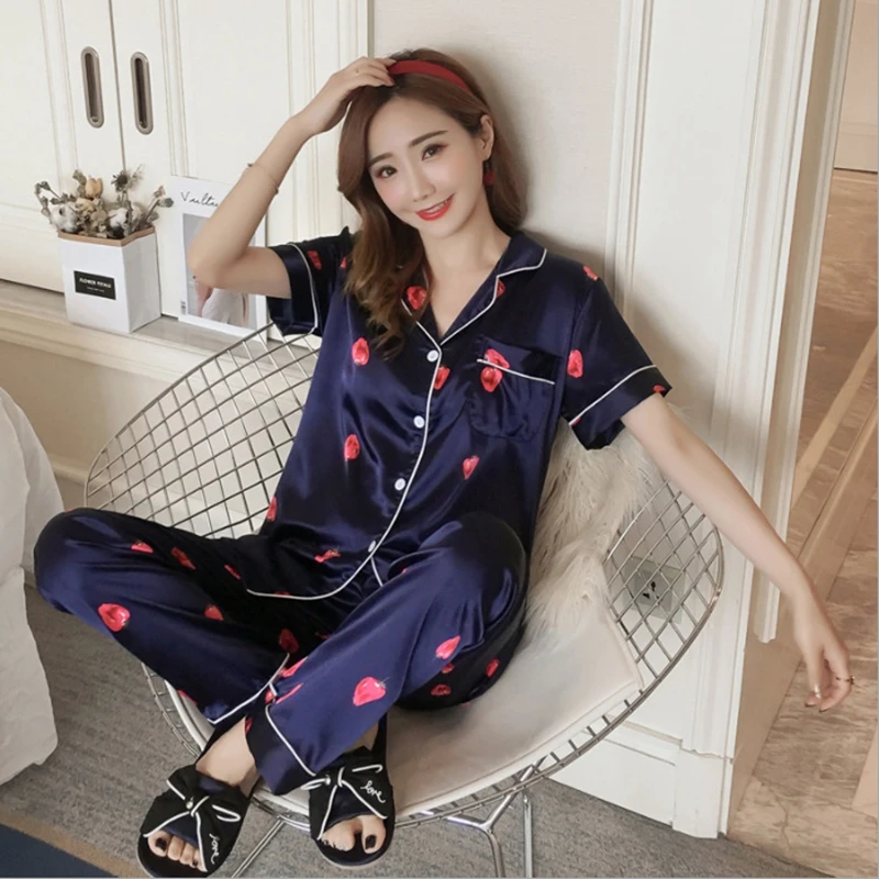 Женский атласный Шелковый пижамный комплект ночная рубашка с отложным