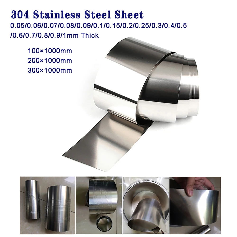

1pcs Thin 304 Stainless Steel Sheet Foil Plate Roll 0.05/0.06/0.07/0.08/0.09/0.1/0.2-1mm Thick, 100/200/300mm Wide, 1 Meter Long