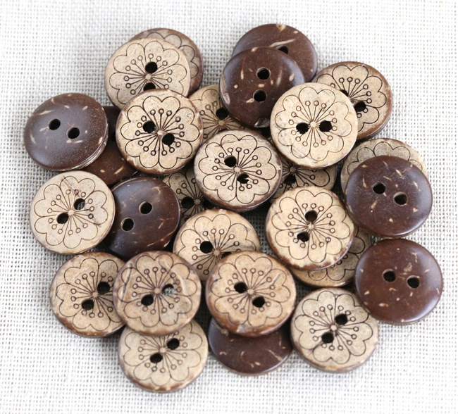 Круглые кокосовые пуговицы с красивым цветочным узором размер: 13 мм/15 мм модные