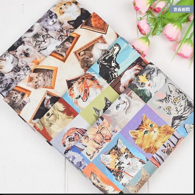 

Half Yard Plain 100% Cotton Fabric With Cartoon Simulation Cat Print, Handmade DIY Bag Garment Dress Sewing Tissue CR-1814