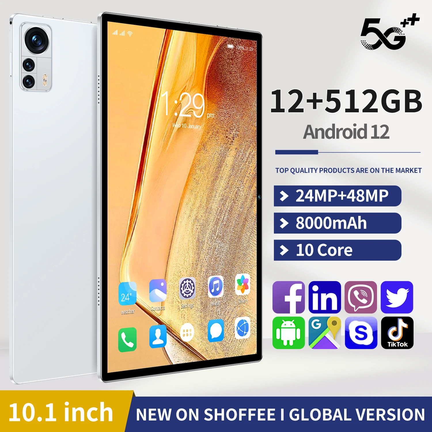 

Планшет Pro на Android 11, восемь ядер, экран 10,1 дюйма, 12 Гб + 512 Гб