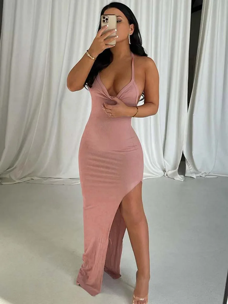 

Женское длинное платье с открытой спиной, Длинное Элегантное Платье-футляр с разрезом сбоку, лето 2022