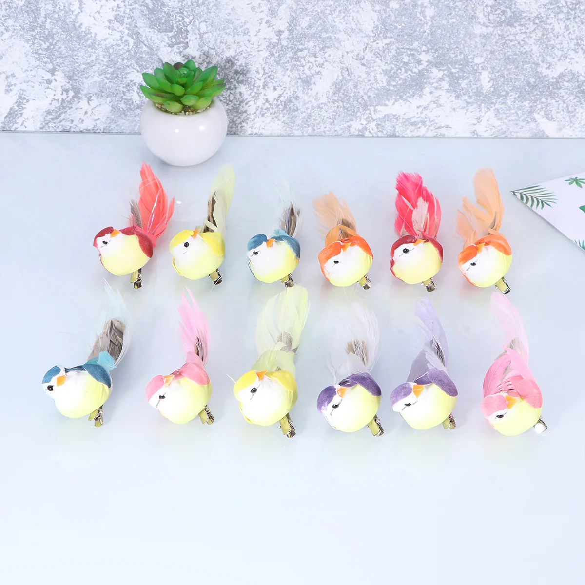 

12 Pcs Feathered Birds Lifelike Ornaments Outdor Decoration Resin Figurines Crafts