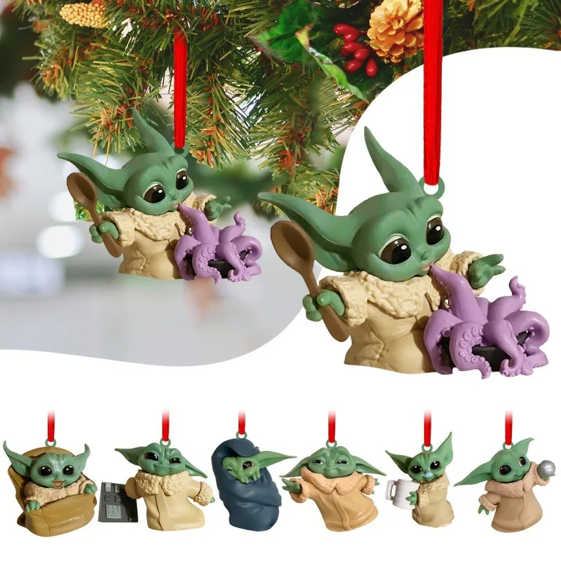 

Disney Pendant Decoration The Mandalorian Anime Figure Baby Yoda Christmas Tree Decorations Acrylic Flat Hanging Kids Toy Gifts