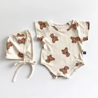 infant baby girl boy bodysuits summer cute cartoon print rompers playsuits hats for newborns cotton short sleeve kids clothes