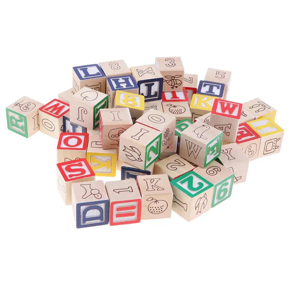 

50Pcs Wooden Cartoon ABC Alphabet Numbers Stack Cognition Educational Toy