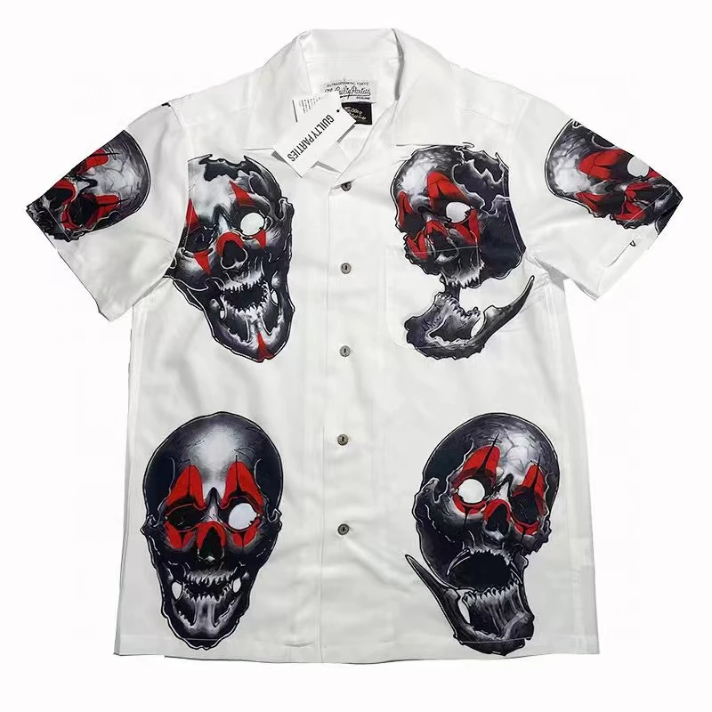 Newest WACKO MARIA Short Shirt Men Women High Quality Tattoo Skull Print Vintage Hawaii Shirt WACKO MARIA Beach Short Sleeve