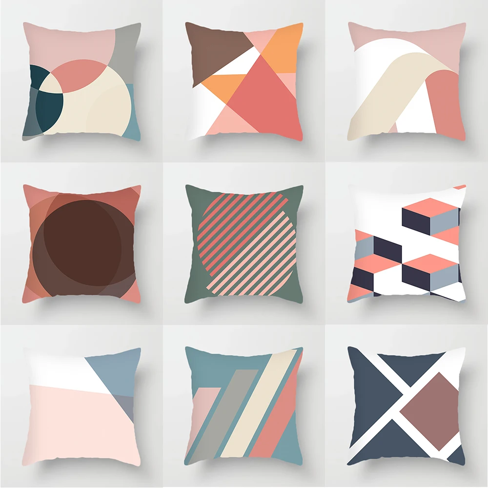 

Geometric Pattern Printed Cushion Cover Peach Skin Pillowcase Sofa Car Home Decor Office Pillowcase