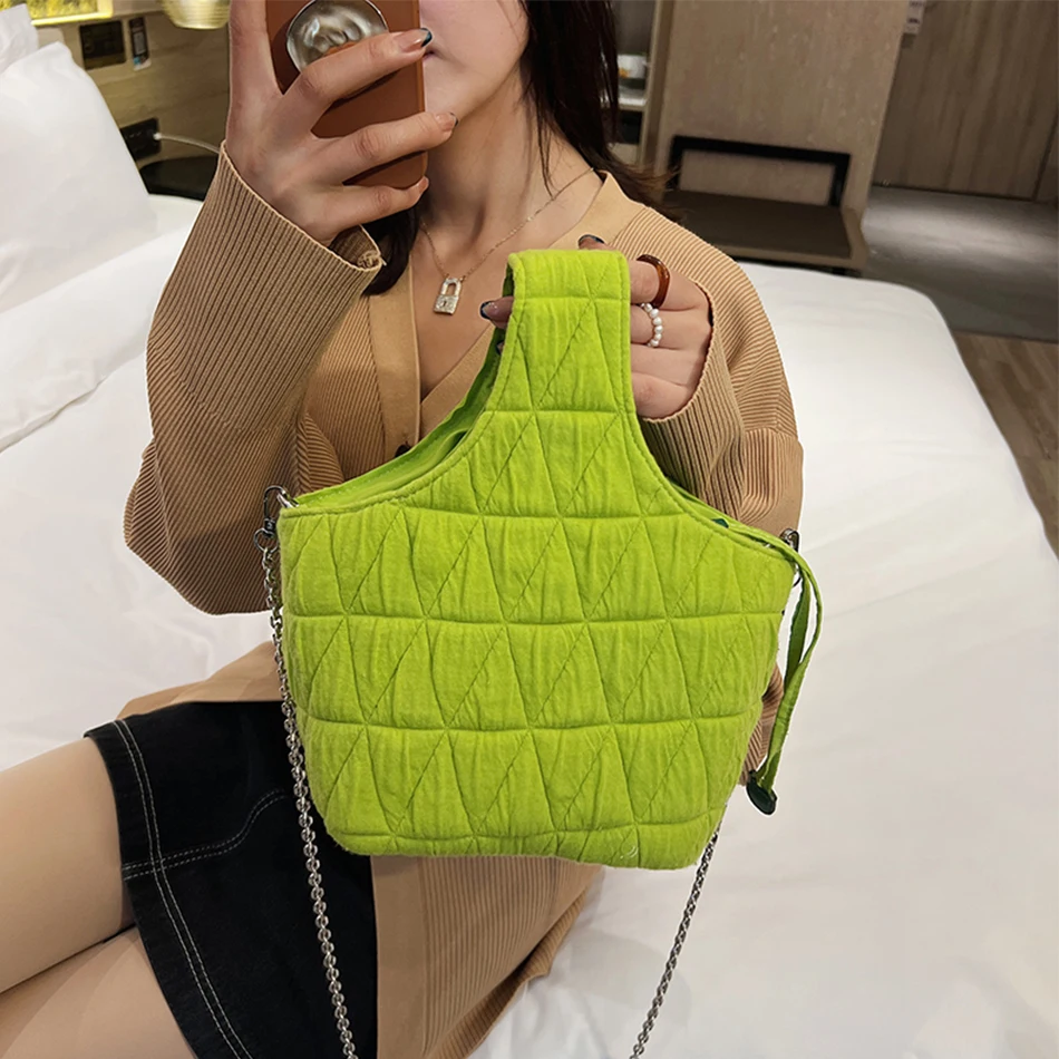 

Women's Small Padded Shoulder Messenger Bag Top Quality Cotton Quilted Chain Tote 2022 Spring Luxury Designer Female Handbag Sac