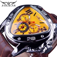 jaragar mens triangle mechanical wristwatch luxury automatic wrist watch brown genuine leather clock week display sport style