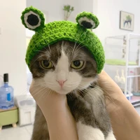 pet knitted handmade hat for cats dogs cute frog shape headgear fun photography