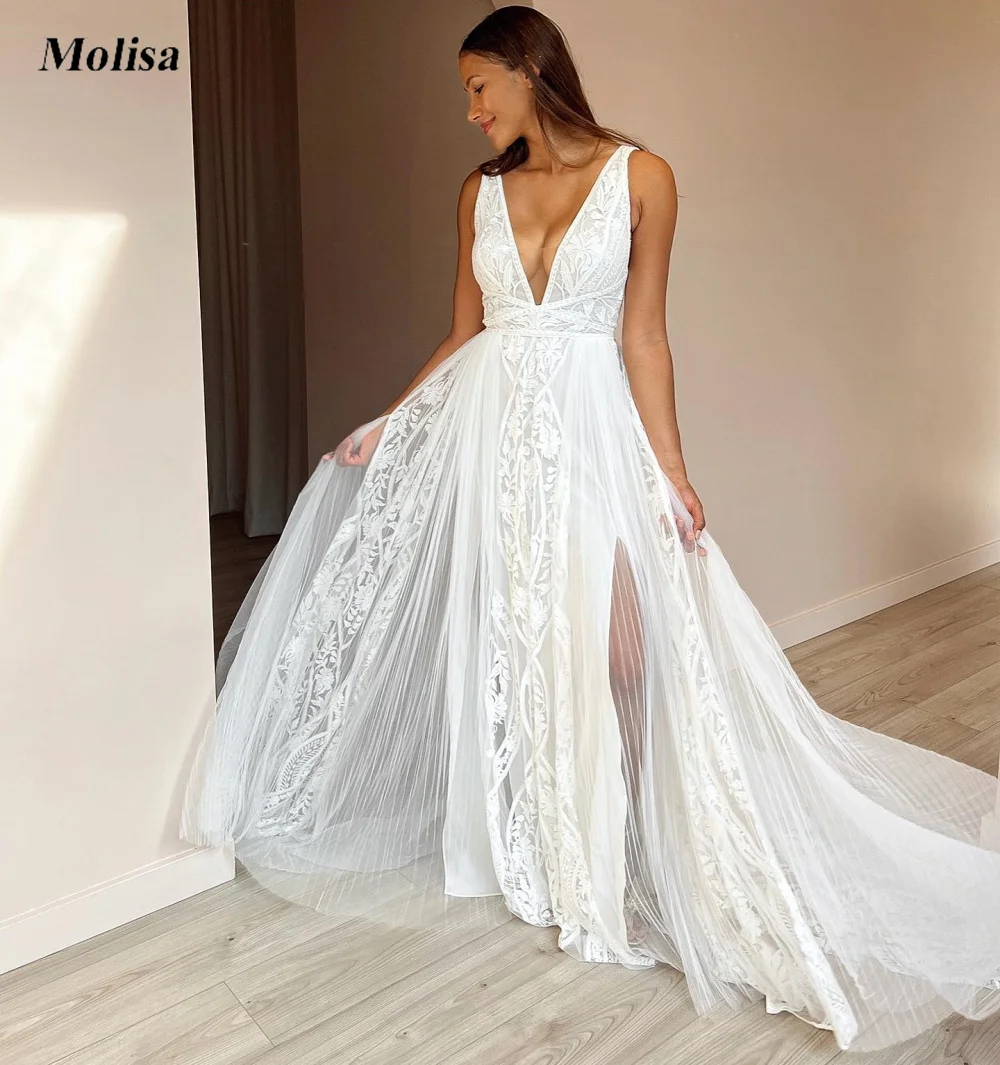 Купи Sexy Deep V-Neck Bohemian Lace Wedding Dress Backless Boho Bride Dresses for Women 2022 New Free Shipping Bohemian Bridal Gown за 9,017 рублей в магазине AliExpress