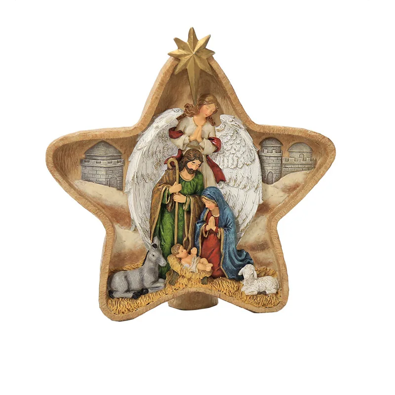 

Christian Jesus Nativity Scene Crib Statue Figurines Miniature Resin Craft Christ Church Christmas Gift Home Decoration Ornament