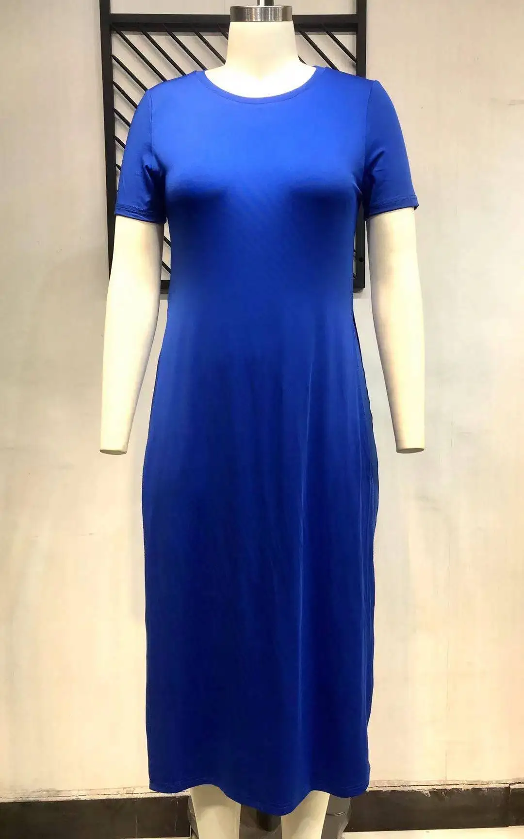 Plus Size Dress Large Women's Summer New Fashion Irregular Hemline Solid Color Dresses O-neck Fitting Casual Female Clothes