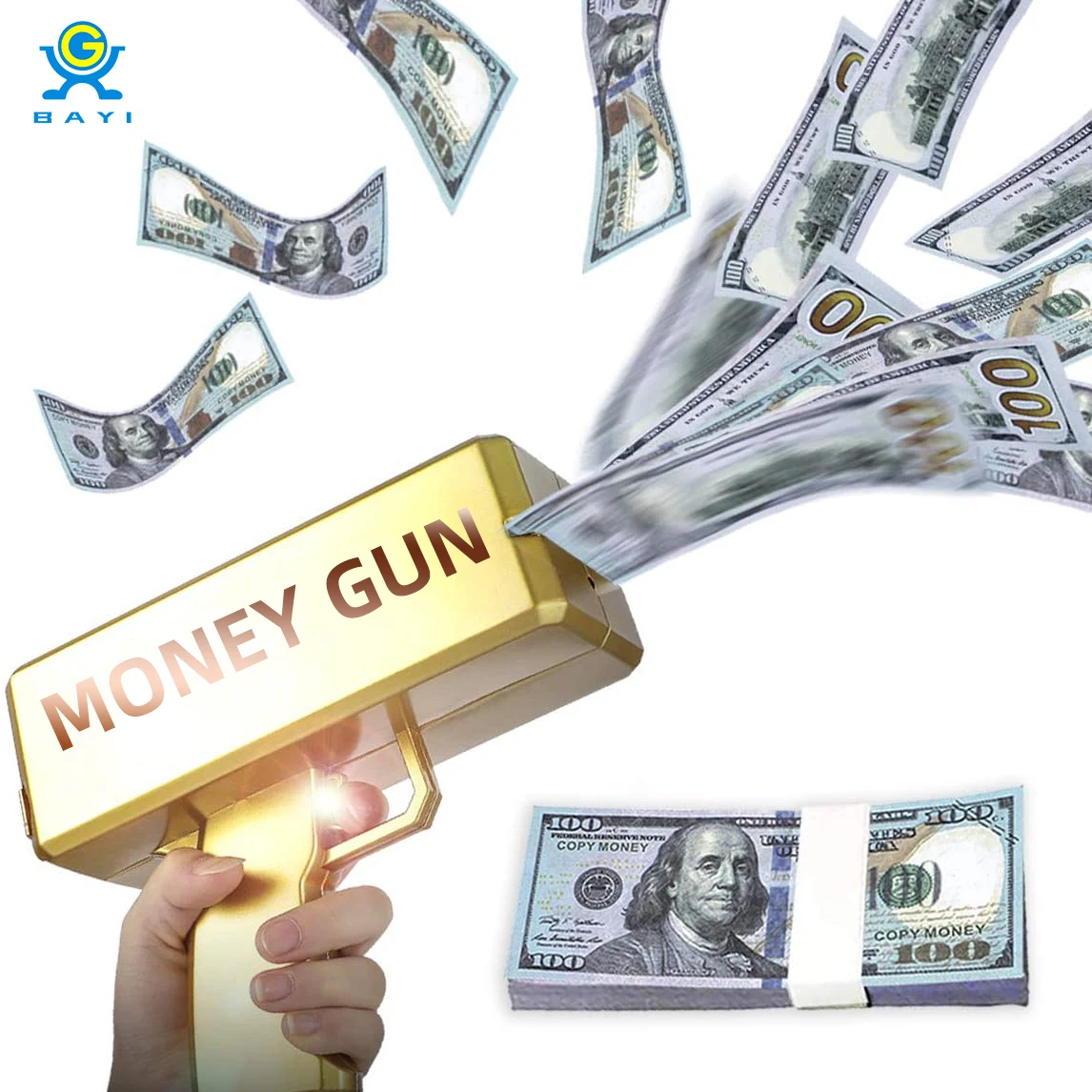 

Amazon Gold Money Gun Make Cash Money Rain Super Plastic Gun Toy Shot Spray Real Golden Money Toy Gun for Party Custom Logo