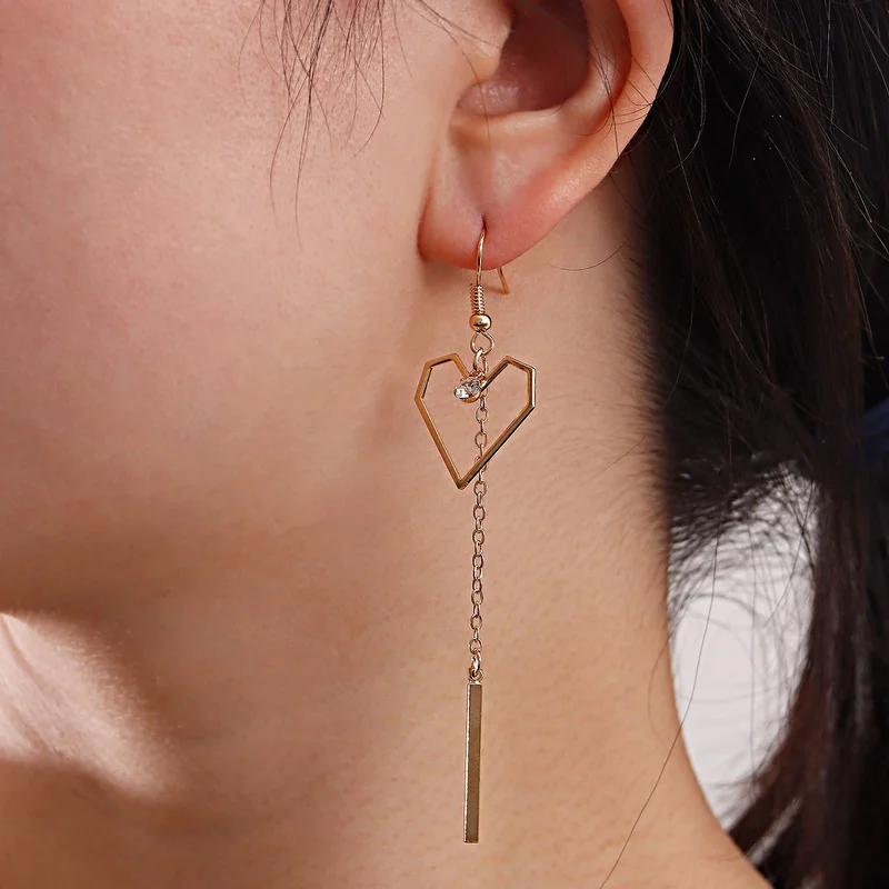 

Contracted micro set auger hollow out love metal strip tassel earrings female web celebrity with earrings for women
