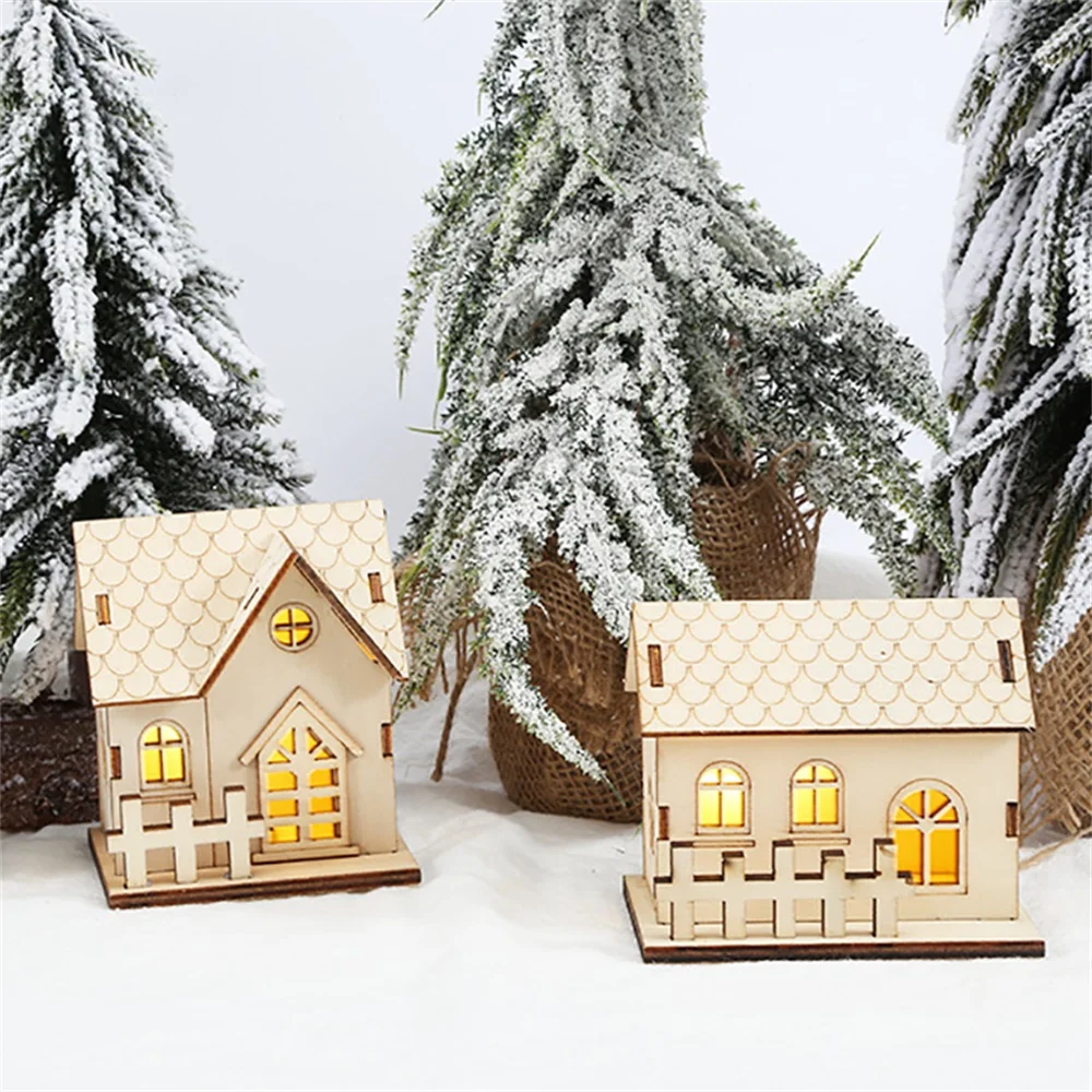 

Mini LED Luminous Wooden House Lighting DIY Home Office Holiday Decorations Ornaments Kids Birthday Gifts