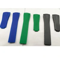 blue green 20mm width curved end rubber band bracelet silicone belt for rlx subgmt watch case with steel folding clasp