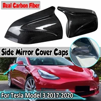 blackreal carbon fiber 2xcar rear view mirror cover cap replacement for tesla model 3 2017 2018 2019 2020 rearview mirror cover